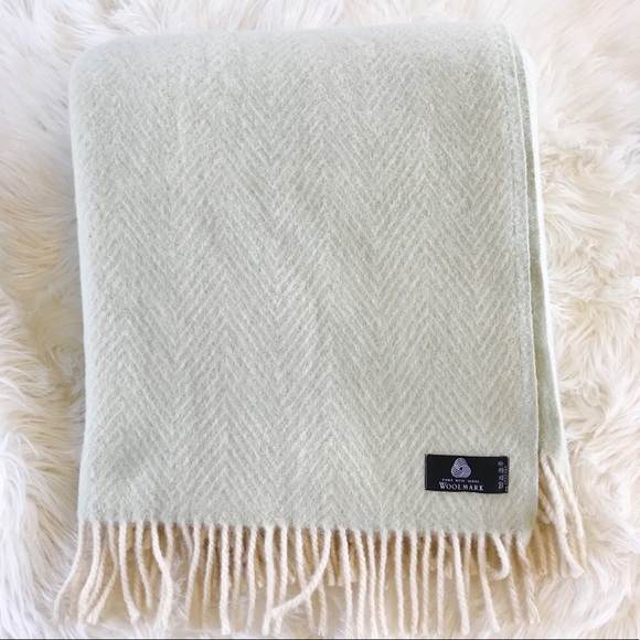 Other - Pure New Wool Throw Woven Chevron Mint & Cream